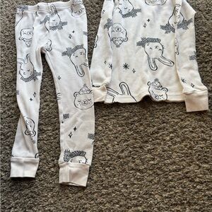 Carter's Cream Waffle Knit Pajama Set with Black Animal Sketches